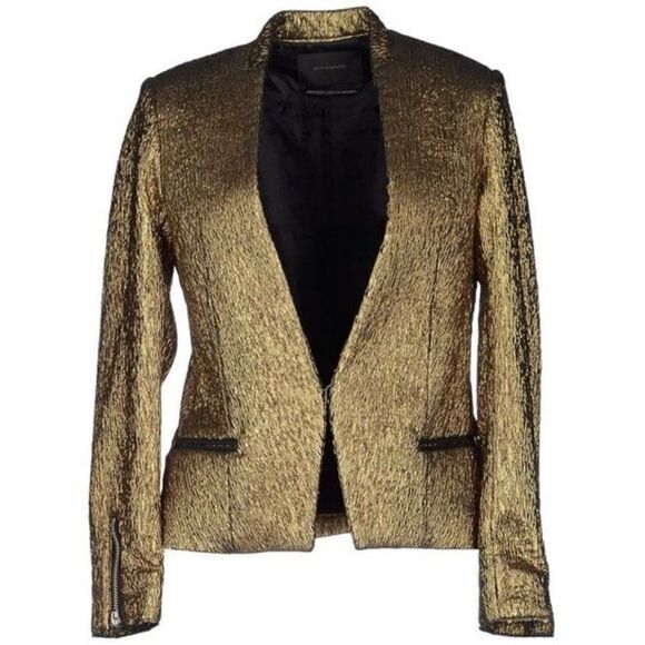 Maison Scotch Metallic Gold Collarless Blazer - Picture 1 of 6